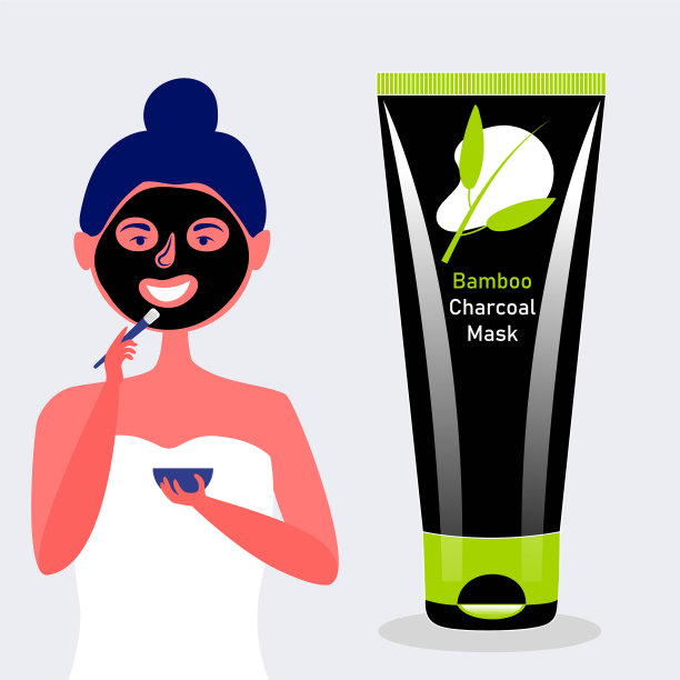 女孩把刷子放在脸上，戴着面具图片下载