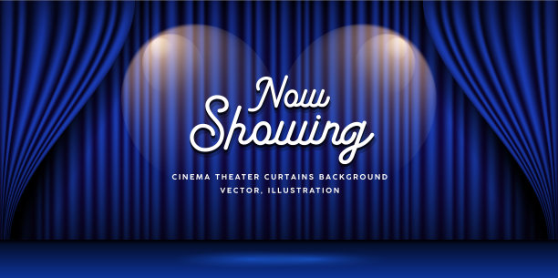 电影院的帘子是蓝色的旗帜背景图片下载