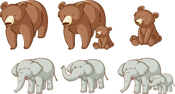 孤立的图片熊和大象图片下载