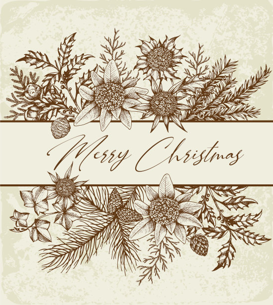 老式的鲜花圣诞贺卡图片下载