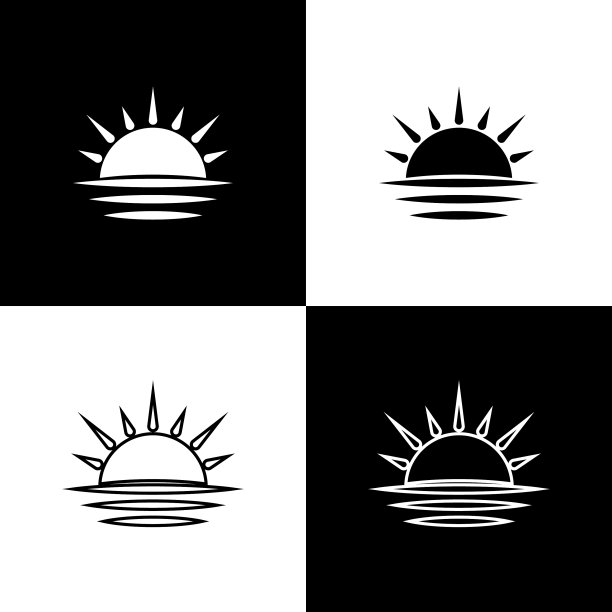 设置日落图标隔离在黑色和白色图片下载