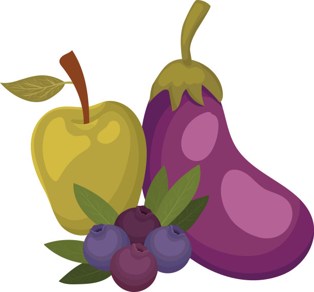 孤立的苹果、蓝莓和茄子果图片下载