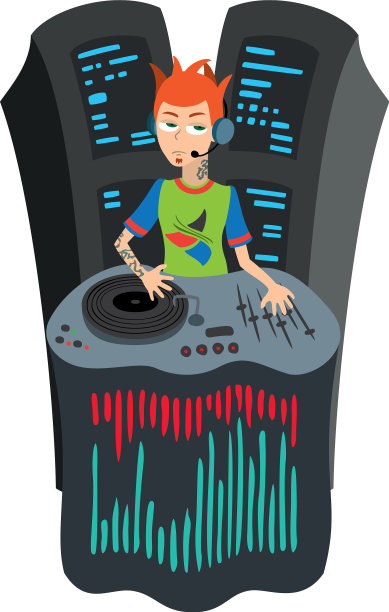 卡通男孩和DJ混音器图片下载