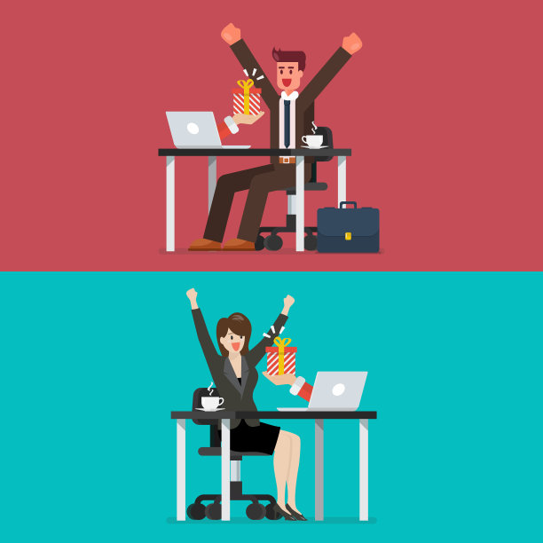 快乐的商人和女人收到礼盒图片下载