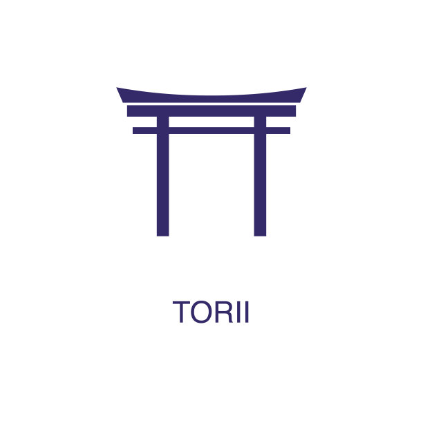 鸟居元素在平面简约风格上的白色图片下载