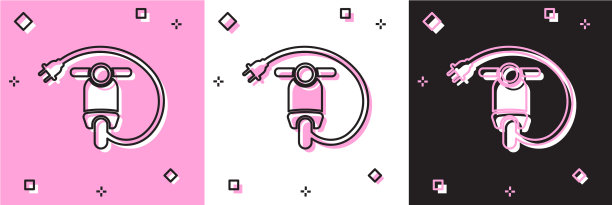 设置电动滑板车图标隔离在粉红色和图片下载