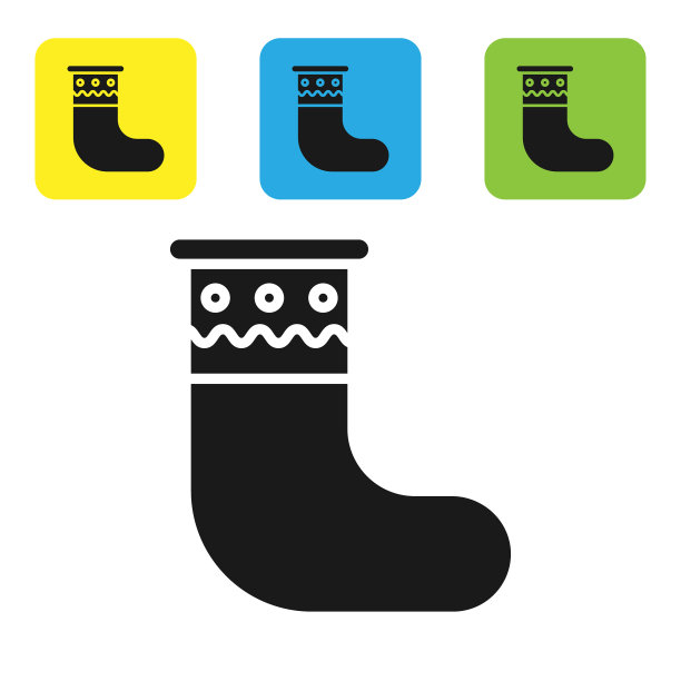 黑色圣诞袜图标孤立在白色图片下载