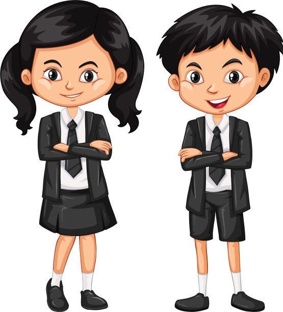 男孩和女孩穿着黑色套装图片下载