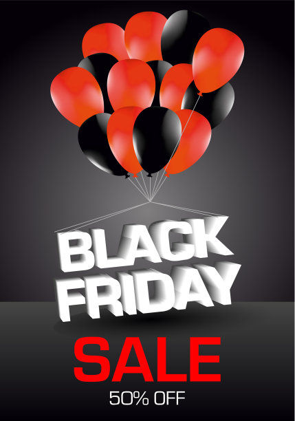 黑色星期五的横幅，红色和黑色的气球飞图片下载