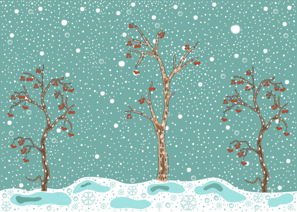 可爱的图案与树和云手绘图片下载