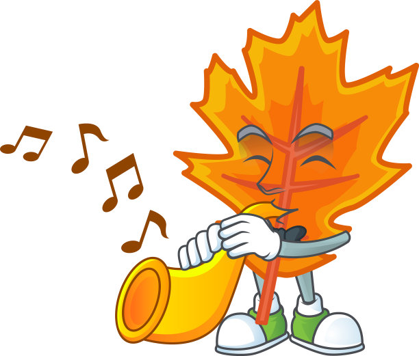 橙色的秋叶卡通喇叭吉祥物图片下载