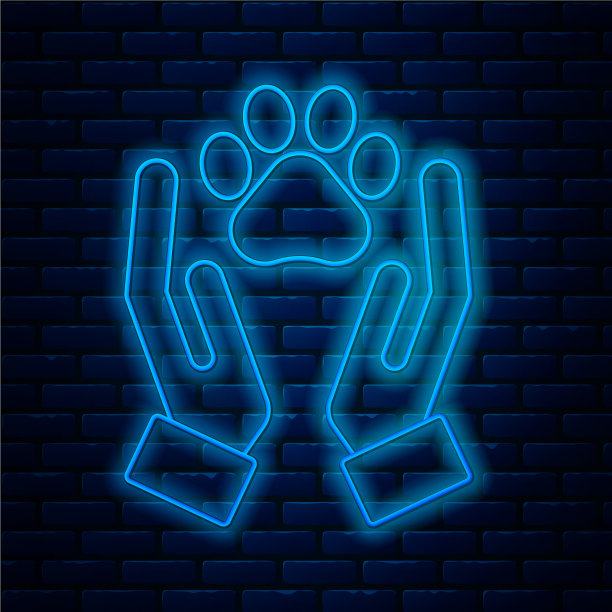 发光的霓虹灯线手与动物的足迹图片下载