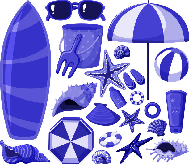 孤立的海滩项目设置在蓝色图片下载