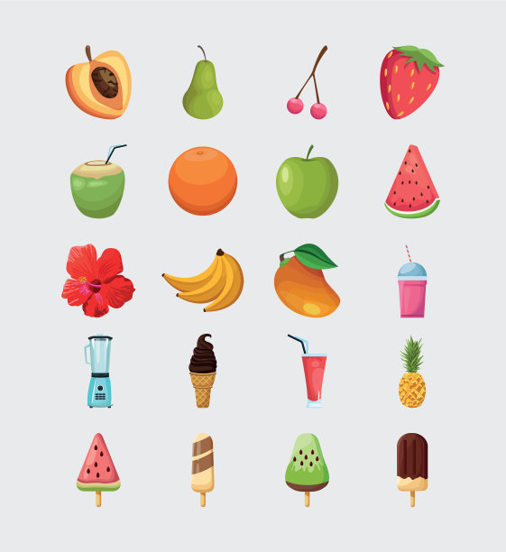 孤立的水果和冰淇淋图标集图片下载