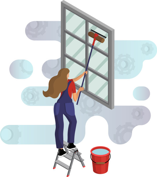 穿着工装裤的年轻女子在洗窗户图片下载