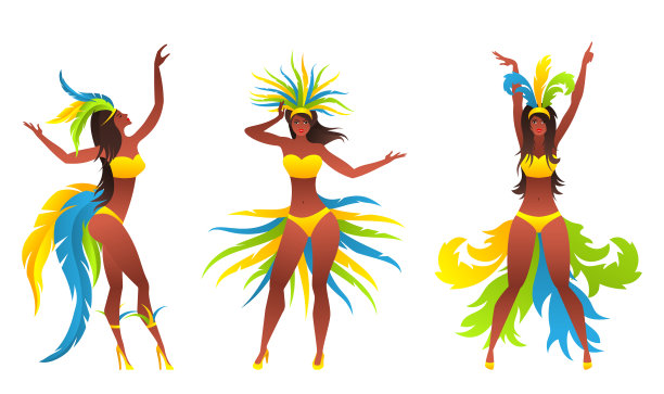 歌舞女郎与巴西风格的狂欢节服装，狂欢节舞者图片下载