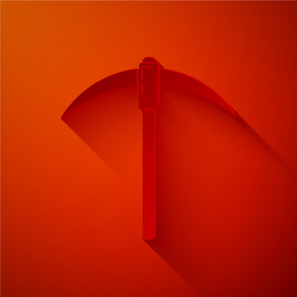 剪纸鹤嘴锄图标孤立在红色背景图片下载