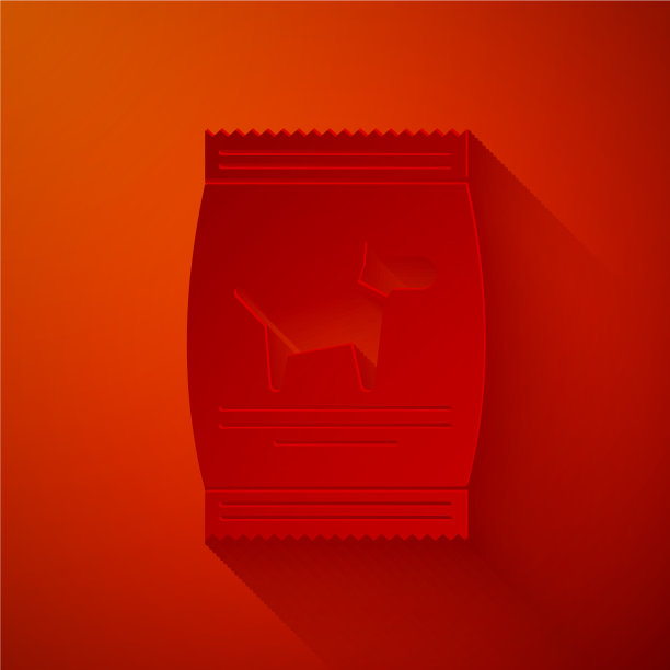 切纸袋装狗粮图标隔离在红色上图片下载