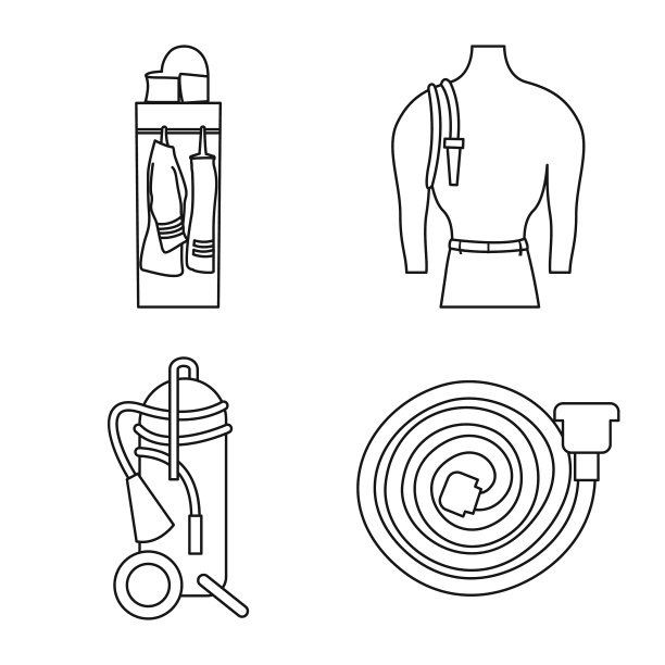 孤立的物体消防员和火标志集图片下载