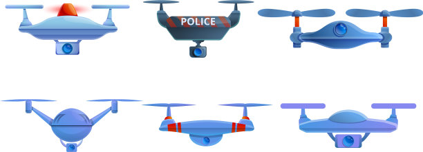 警用无人机图标设置卡通风格图片下载