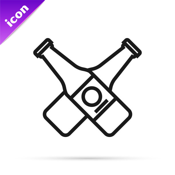 黑线交叉啤酒瓶图标隔离上图片下载