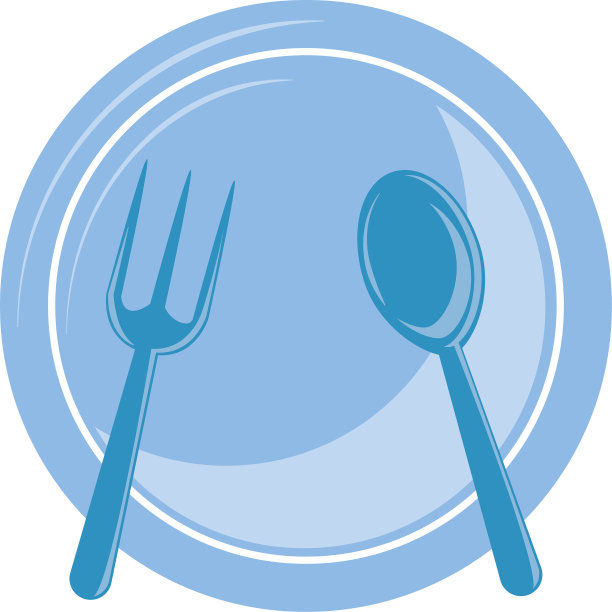 盘子，勺子，叉子，塑料，扁平，图标蓝色图片下载
