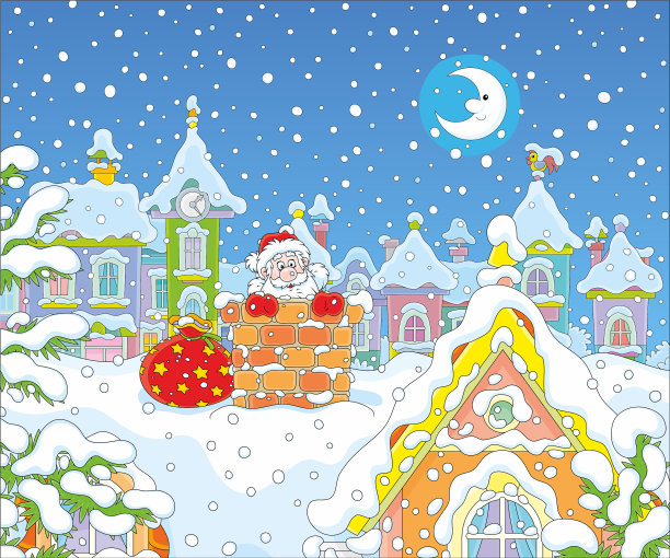 圣诞老人和礼物在砖烟囱图片下载