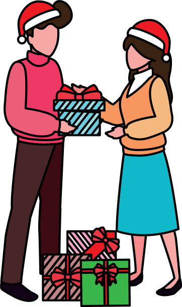 新婚夫妇在白色背景的礼品盒图片下载