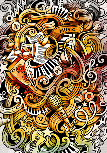 音乐手绘涂鸦横幅卡通详细图片下载