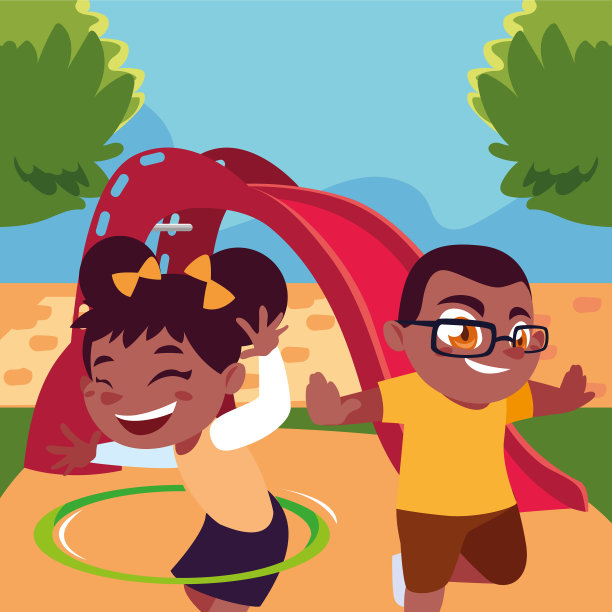 孩子们微笑着享受滑梯图片下载