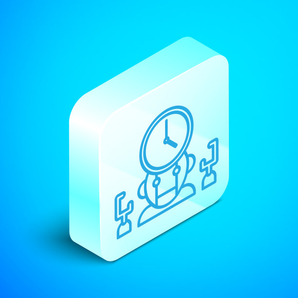 等距线机器人和数字时间管理图标图片下载