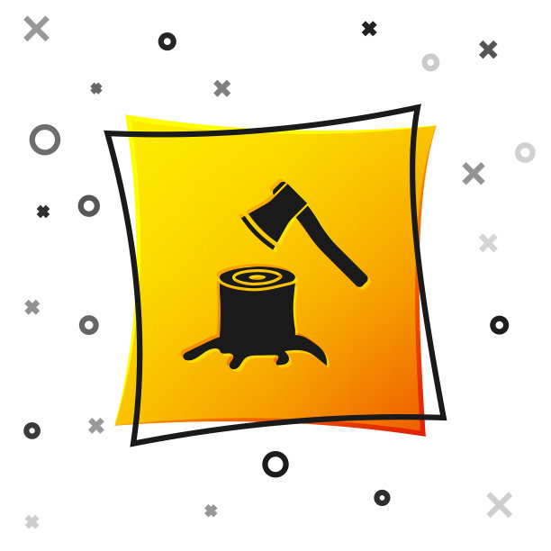 黑色木斧在树桩图标孤立在白色图片下载