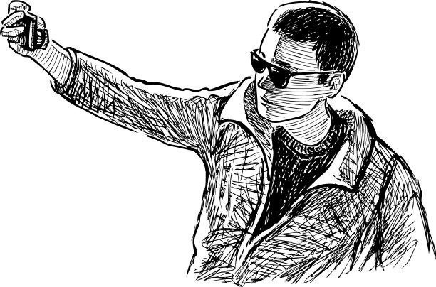 素描一个戴着墨镜的年轻人拍照图片下载