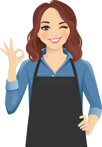 系着围裙的女人做着ok的手势图片下载