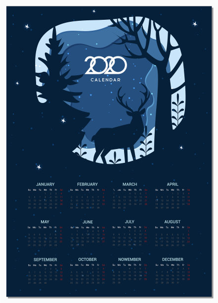 日历2020基本网格冬季剪纸图片下载