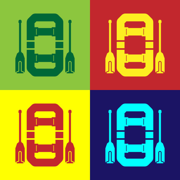 彩色漂流船图标孤立在颜色上图片下载