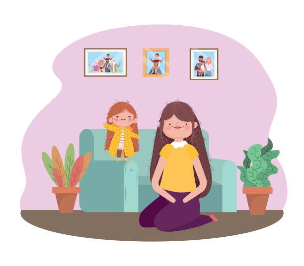 母女俩开心地坐在沙发上图片下载