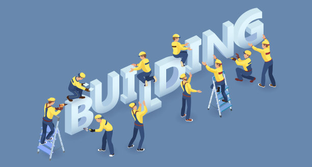 团队工作人员工具和等距词汇构建图片下载