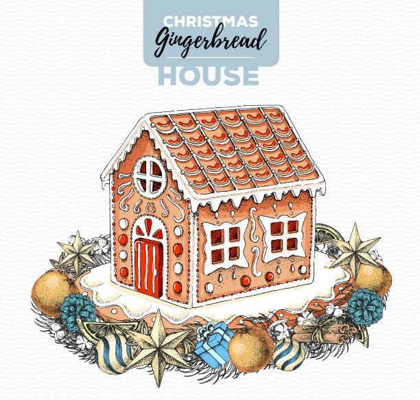 手绘圣诞姜饼屋图片下载