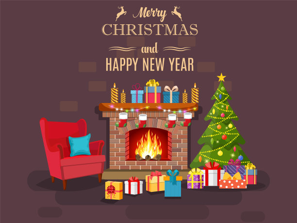 圣诞壁炉室内部图片下载