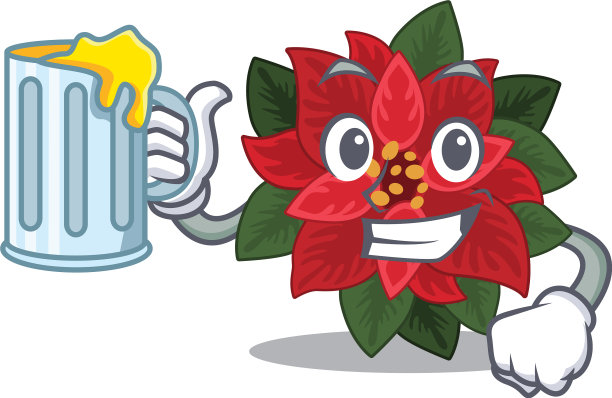 快乐的一品红捧着一杯果汁图片下载