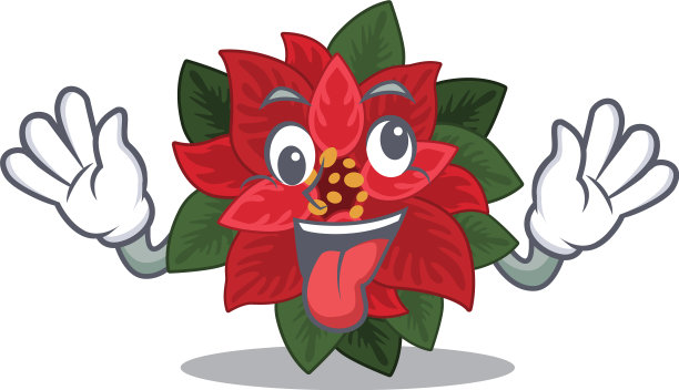 手持礼物的花卉圣诞红吉祥物图片下载