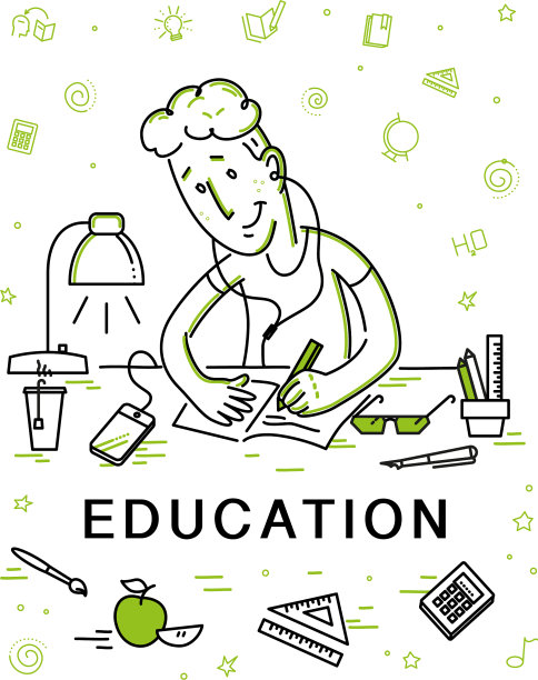 平面研究男孩学校图标设置孤立图片下载