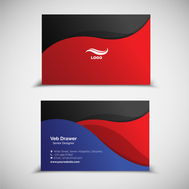 蓝色红色和黑色名片设计模板图片下载
