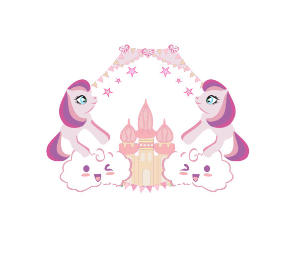 可爱的独角兽和童话般的公主城堡图片下载
