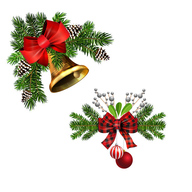 圣诞装饰用冷杉树金色的叮当声图片下载