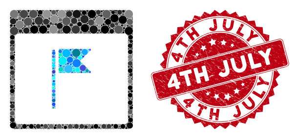 马赛克旗帜日历页与刮花7月4日图片下载