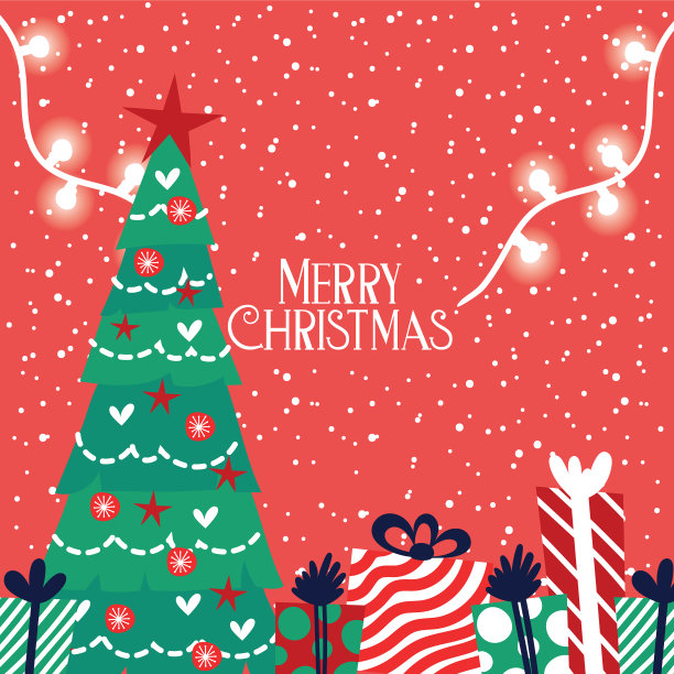 快乐的圣诞贺卡与松树图片下载