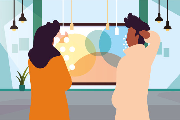 当代艺术画廊里的一对情侣图片下载