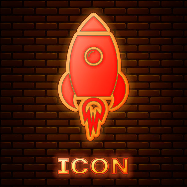 发光的霓虹火箭船与火的图标孤立图片下载